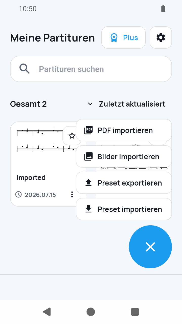 Dateimenü mit Preset exportieren in SheetCue 1.2.5