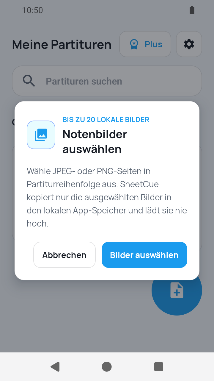 Bestätigung des Bildzugriffs in SheetCue 1.2.5