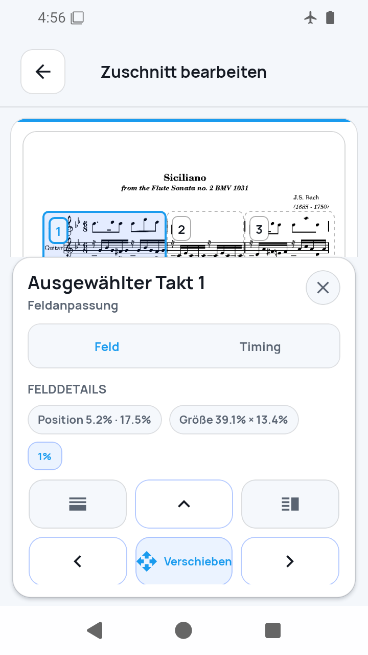 Feldsteuerung in Zuschnitt bearbeiten in SheetCue 1.2.5
