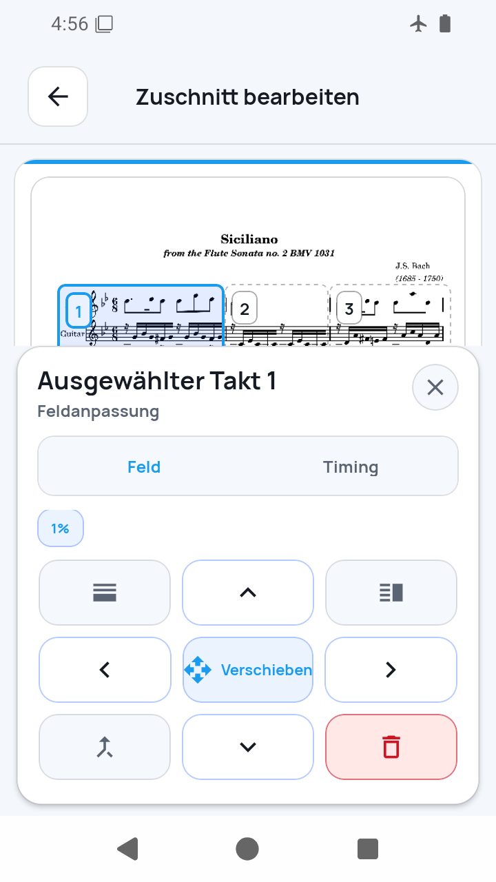Teilen und Zusammenführen in Zuschnitt bearbeiten in SheetCue 1.2.5