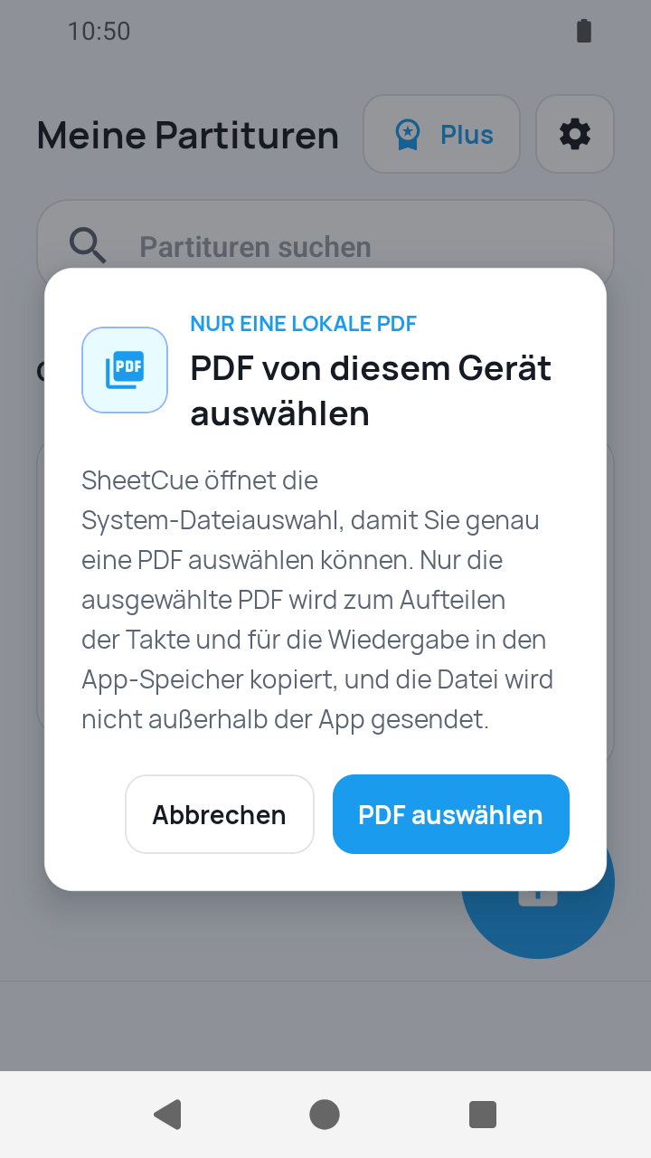 Bestätigung des PDF-Zugriffs in SheetCue 1.2.5