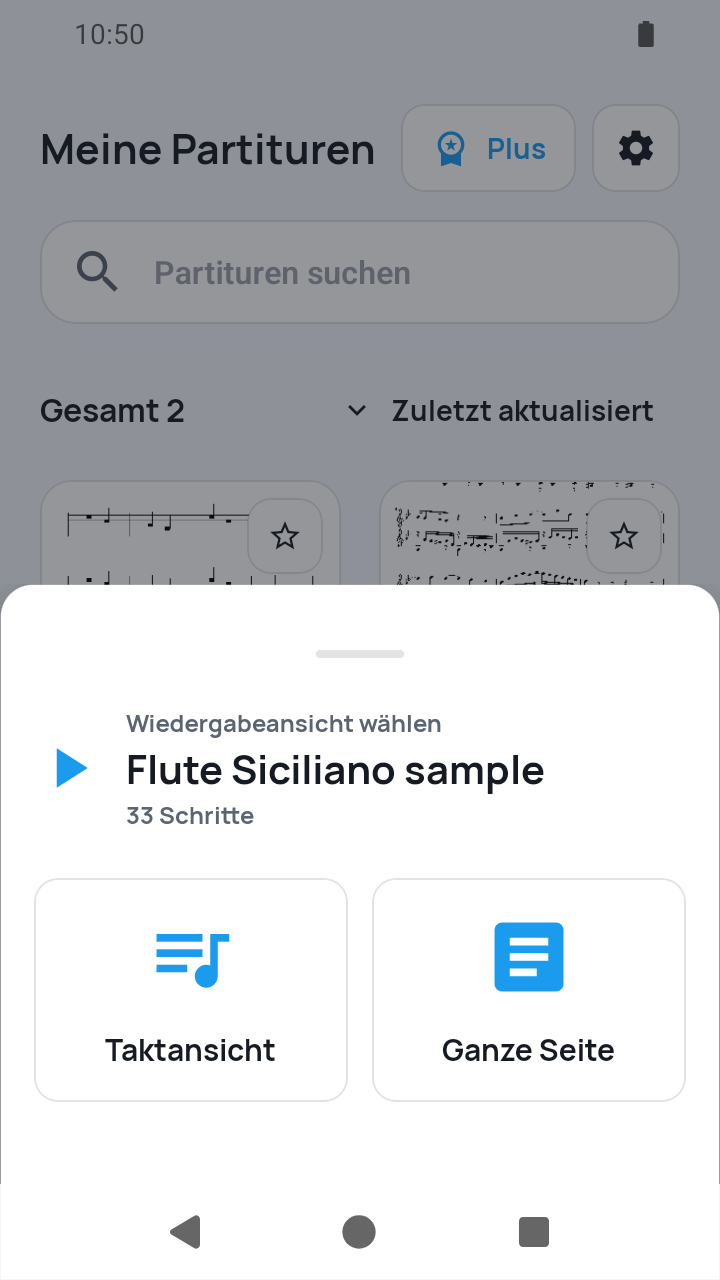 Auswahl Taktansicht oder Ganze Seite in SheetCue 1.2.5
