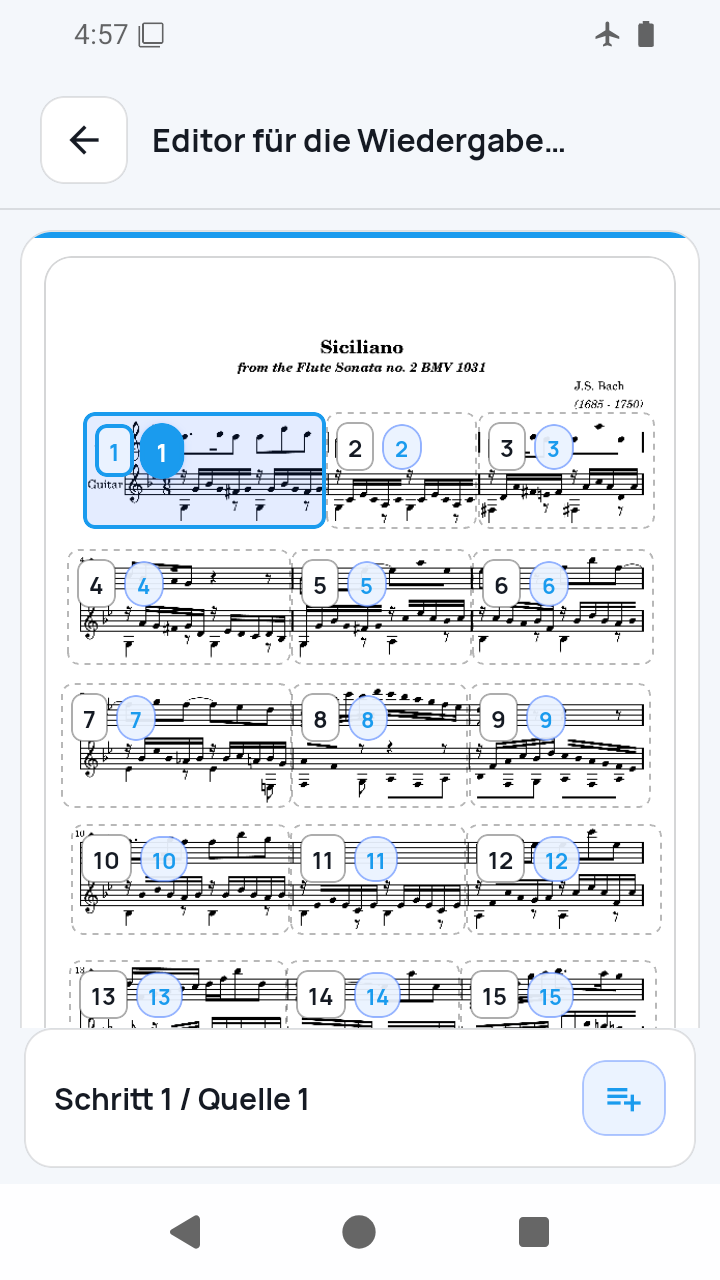 Editor der Wiedergabereihenfolge in SheetCue 1.2.5