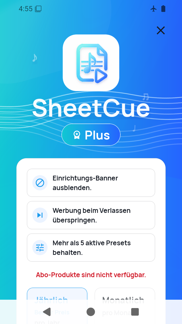 SheetCue-Plus-Ansicht in Version 1.2.5