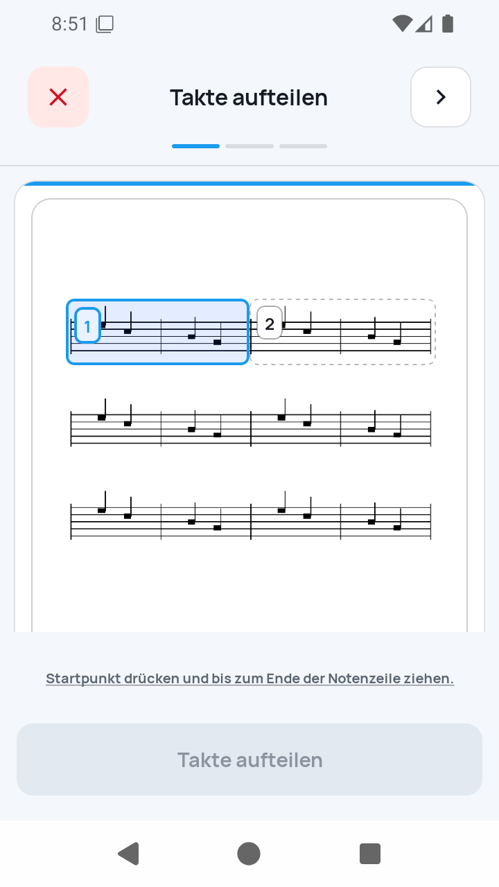 Importschritt 1/3: Takte aufteilen in SheetCue 1.2.5