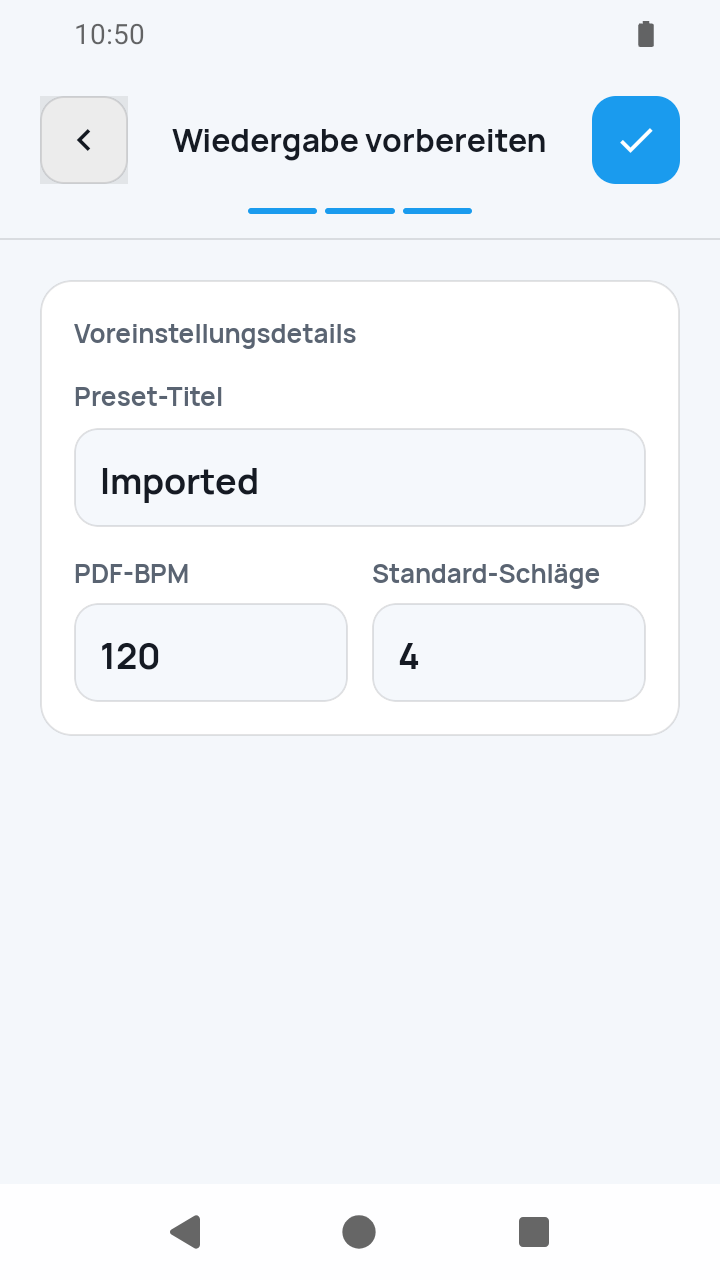 Importschritt 3/3: Wiedergabe vorbereiten in SheetCue 1.2.5