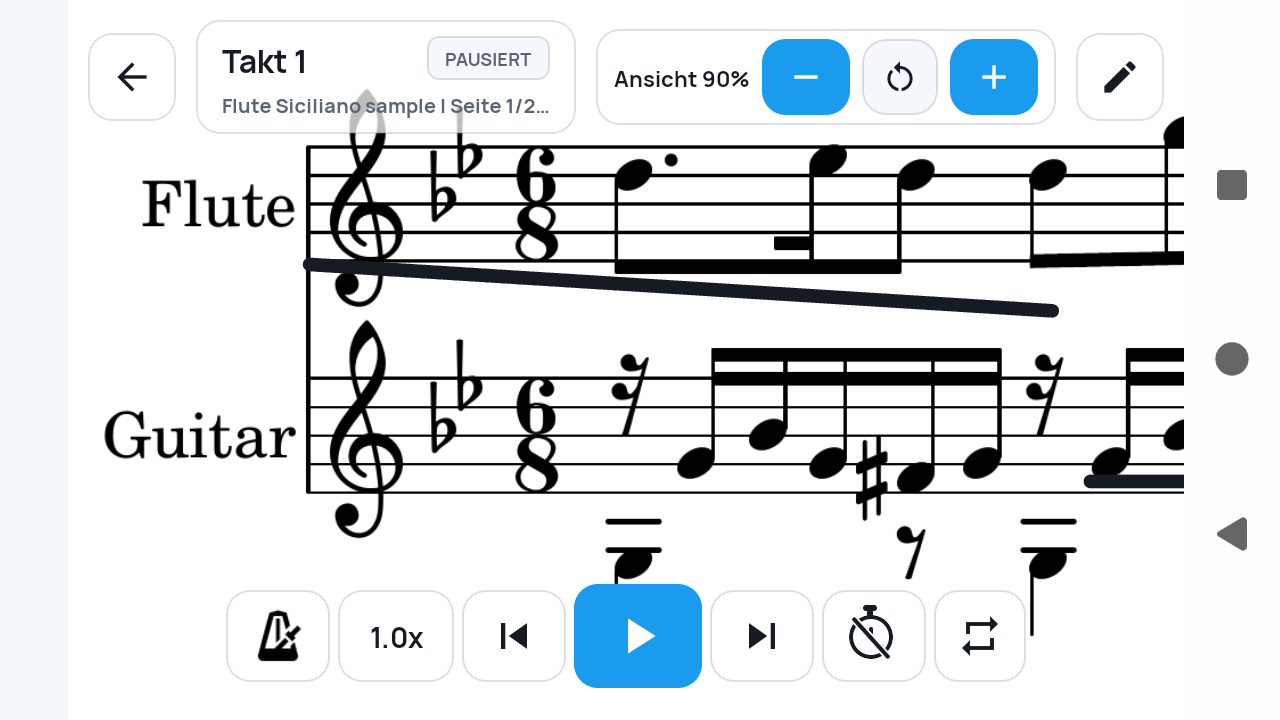 SheetCue-Taktansicht mit dem gespeicherten Timing
