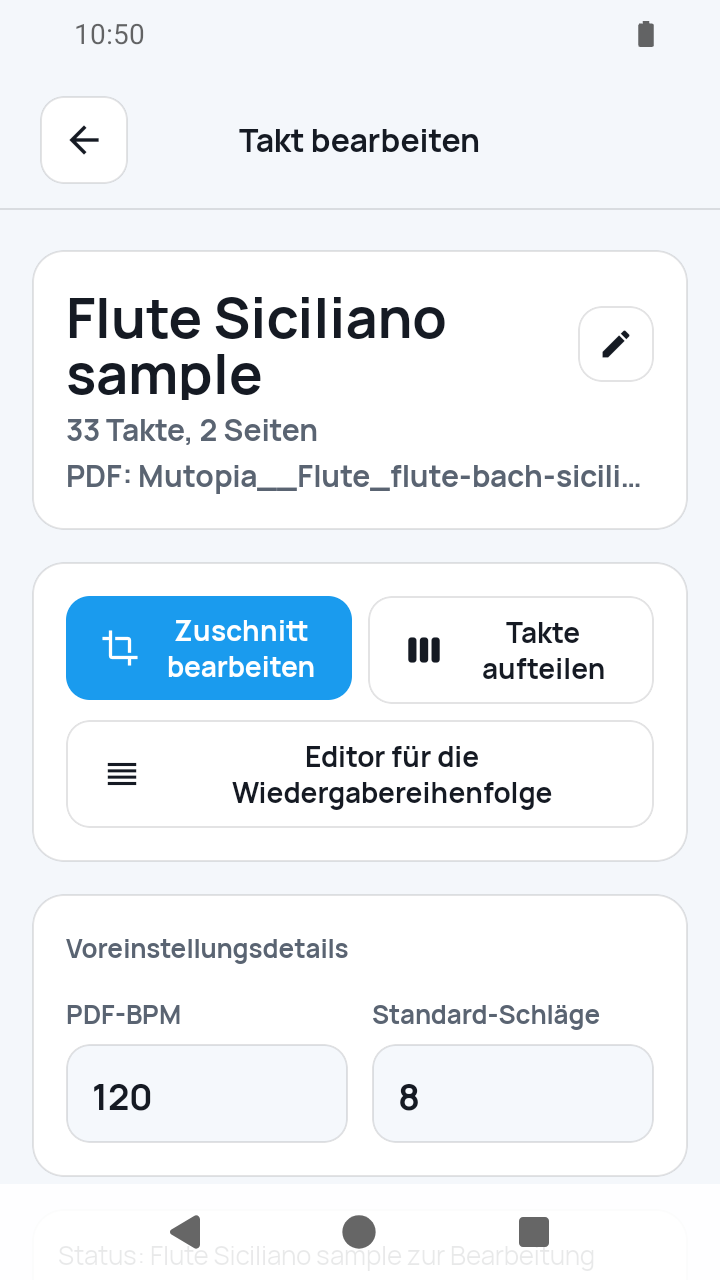 Übersicht Takt bearbeiten in SheetCue 1.2.5