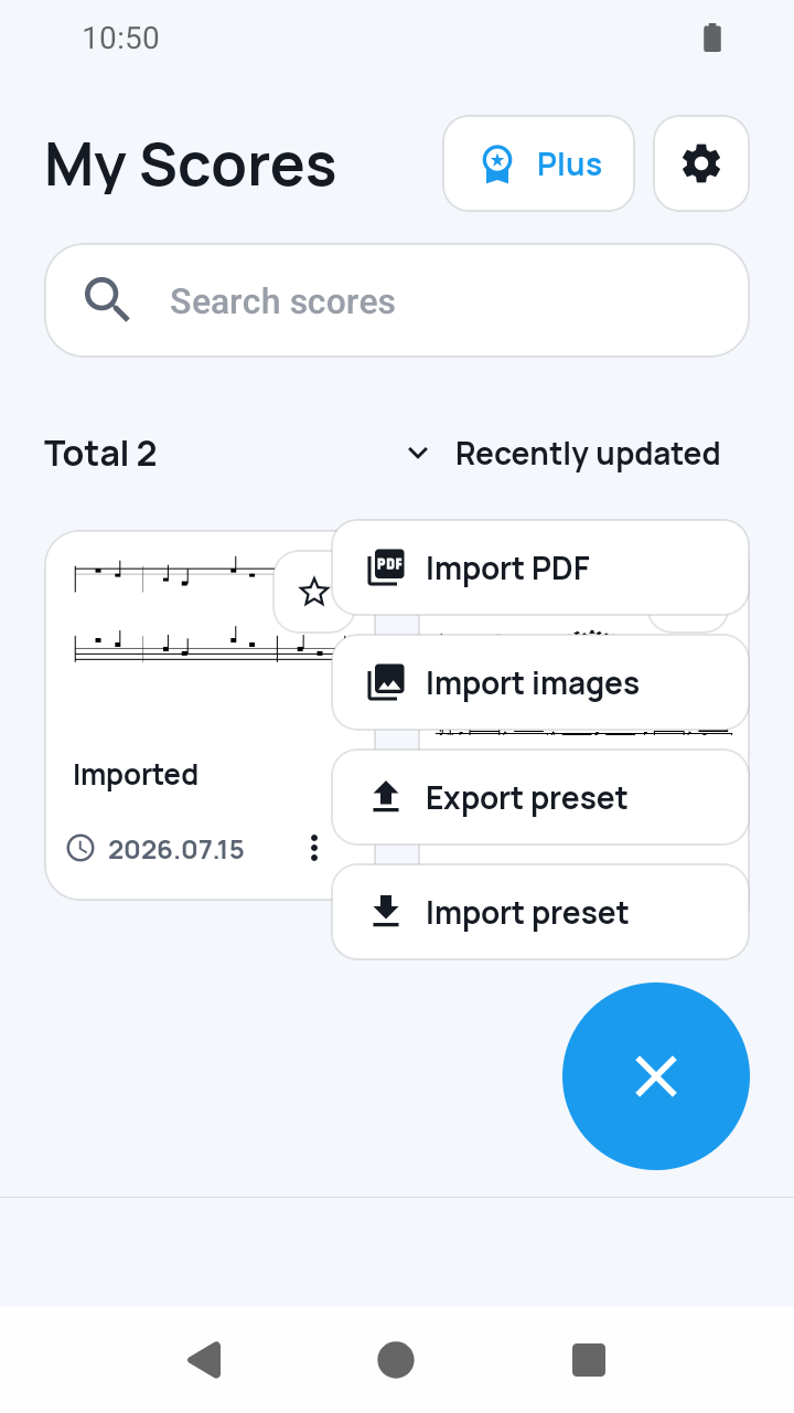file menu with Export preset screen in SheetCue 1.2.5