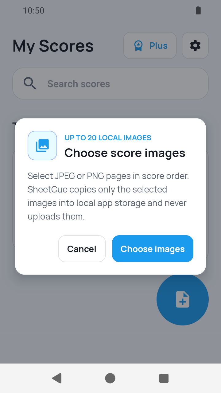 image access confirmation screen in SheetCue 1.2.5