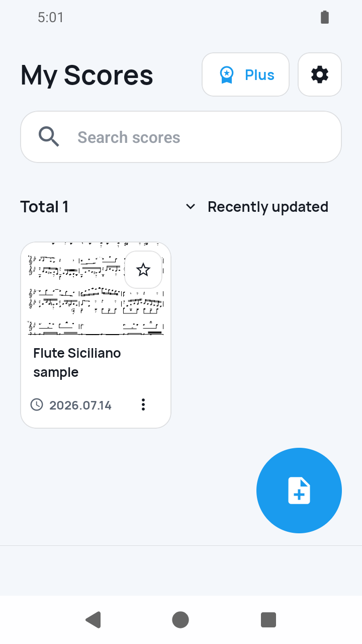 My Scores library screen in SheetCue 1.2.5