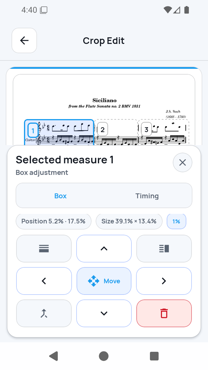 split and merge controls in Crop Edit screen in SheetCue 1.2.5