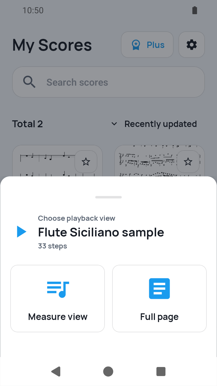 Measure view or Full page choice screen in SheetCue 1.2.5