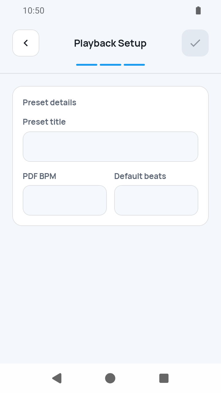 Playback Setup with completion disabled screen in SheetCue 1.2.5