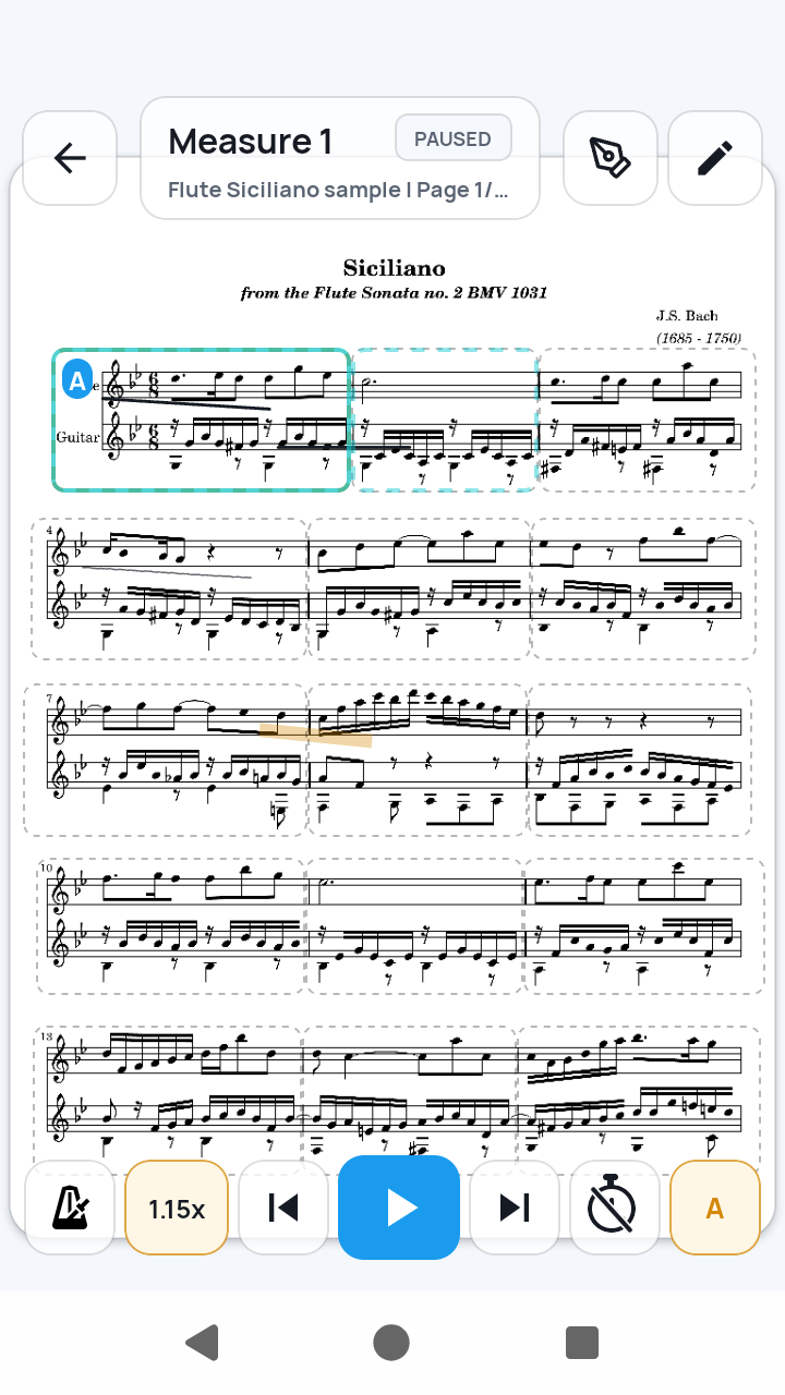 practice controls while choosing A screen in SheetCue 1.2.5
