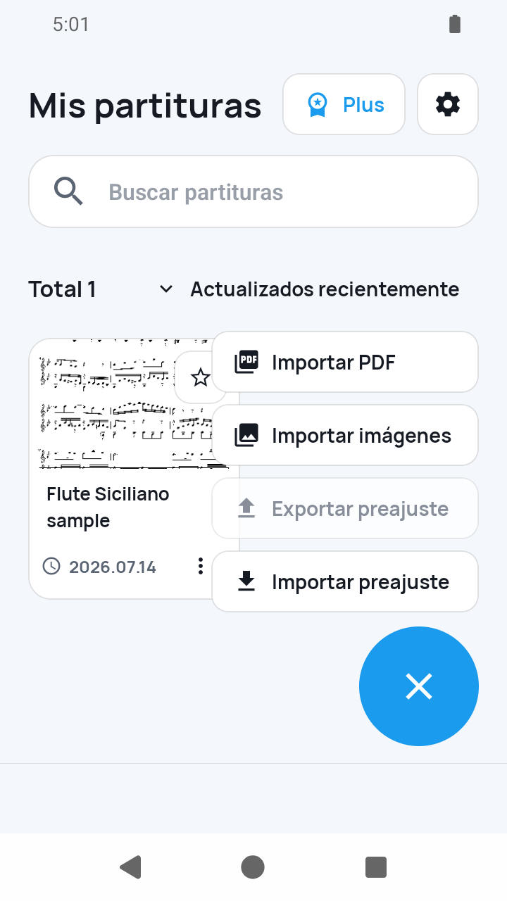 Vista de SheetCue 1.2.5: menú de importación
