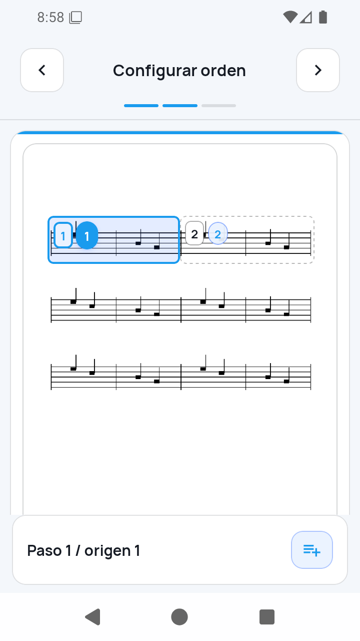 Vista de SheetCue 1.2.5: paso de importación 2/3: Configurar orden