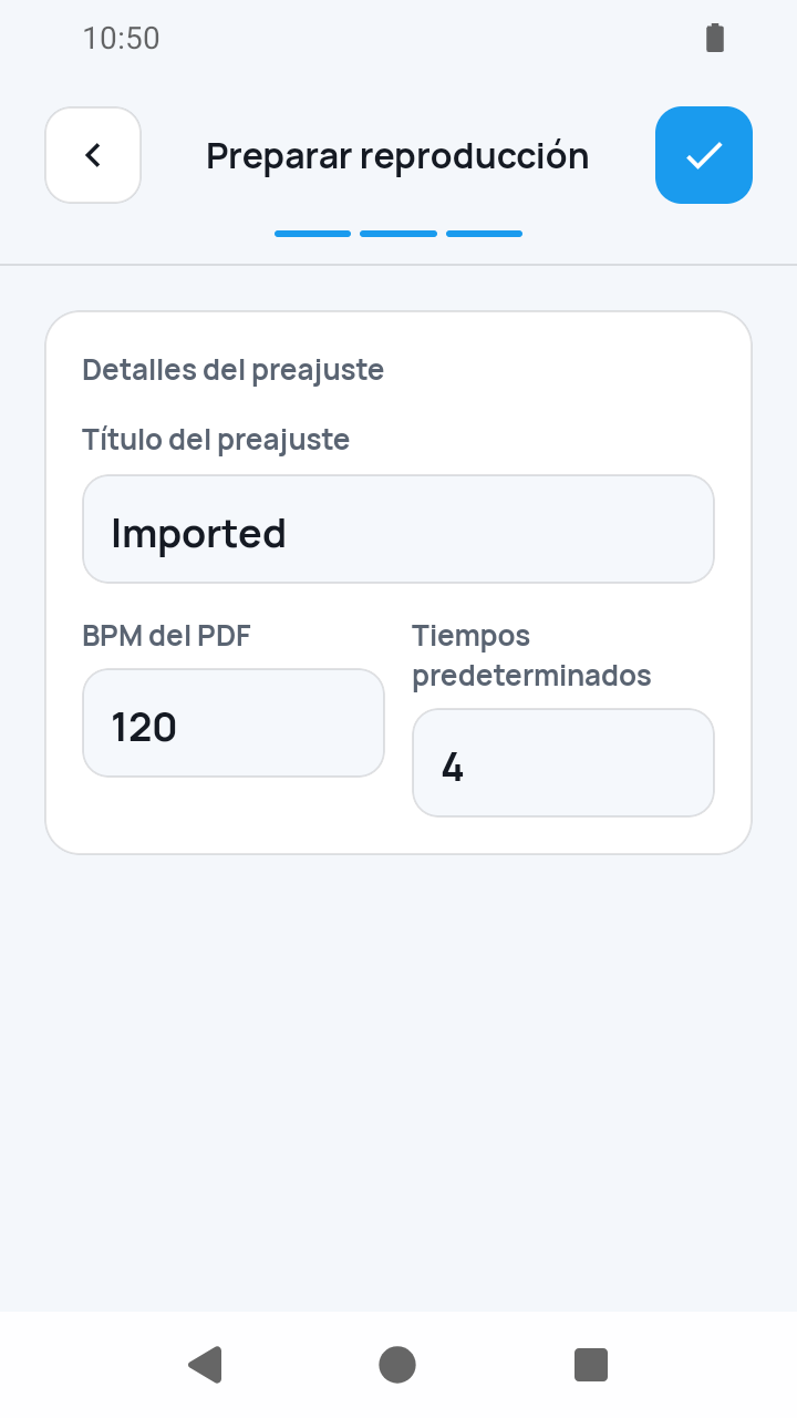 Vista de SheetCue 1.2.5: paso de importación 3/3: Preparar reproducción