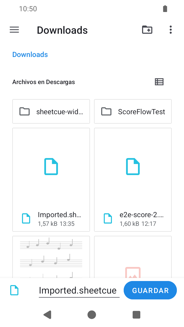 ubicación del sistema para guardar el archivo .sheetcue al exportar desde SheetCue