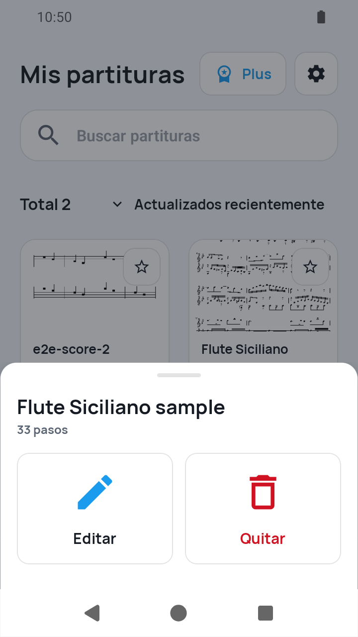 Vista de SheetCue 1.2.5: acciones de partitura con Editar