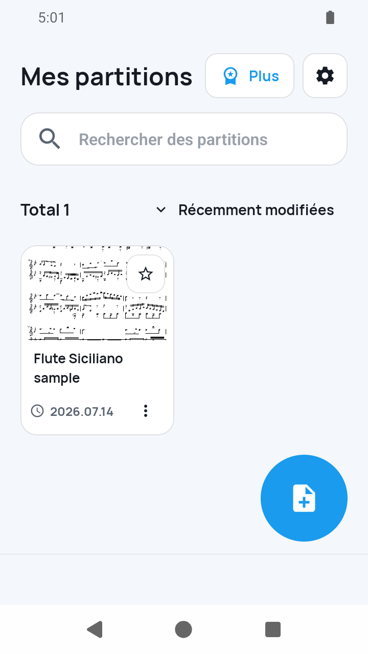 Bibliothèque Mes partitions de SheetCue avec les préréglages locaux