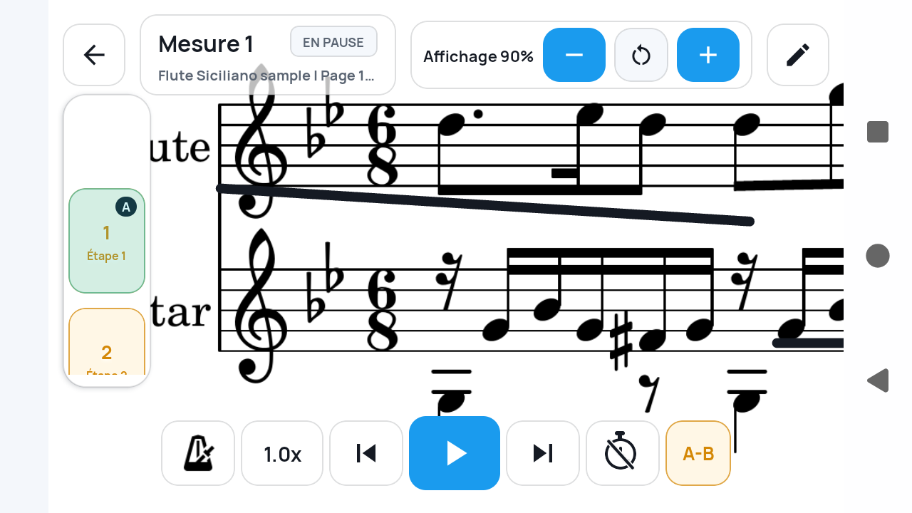 Vue de l'app SheetCue 1.2.5 : plage A-B active