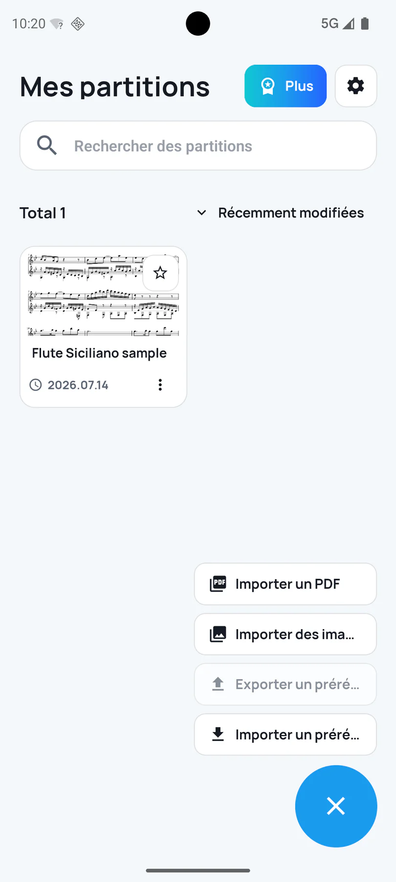 Bibliothèque SheetCue avec commandes d’import PDF et image